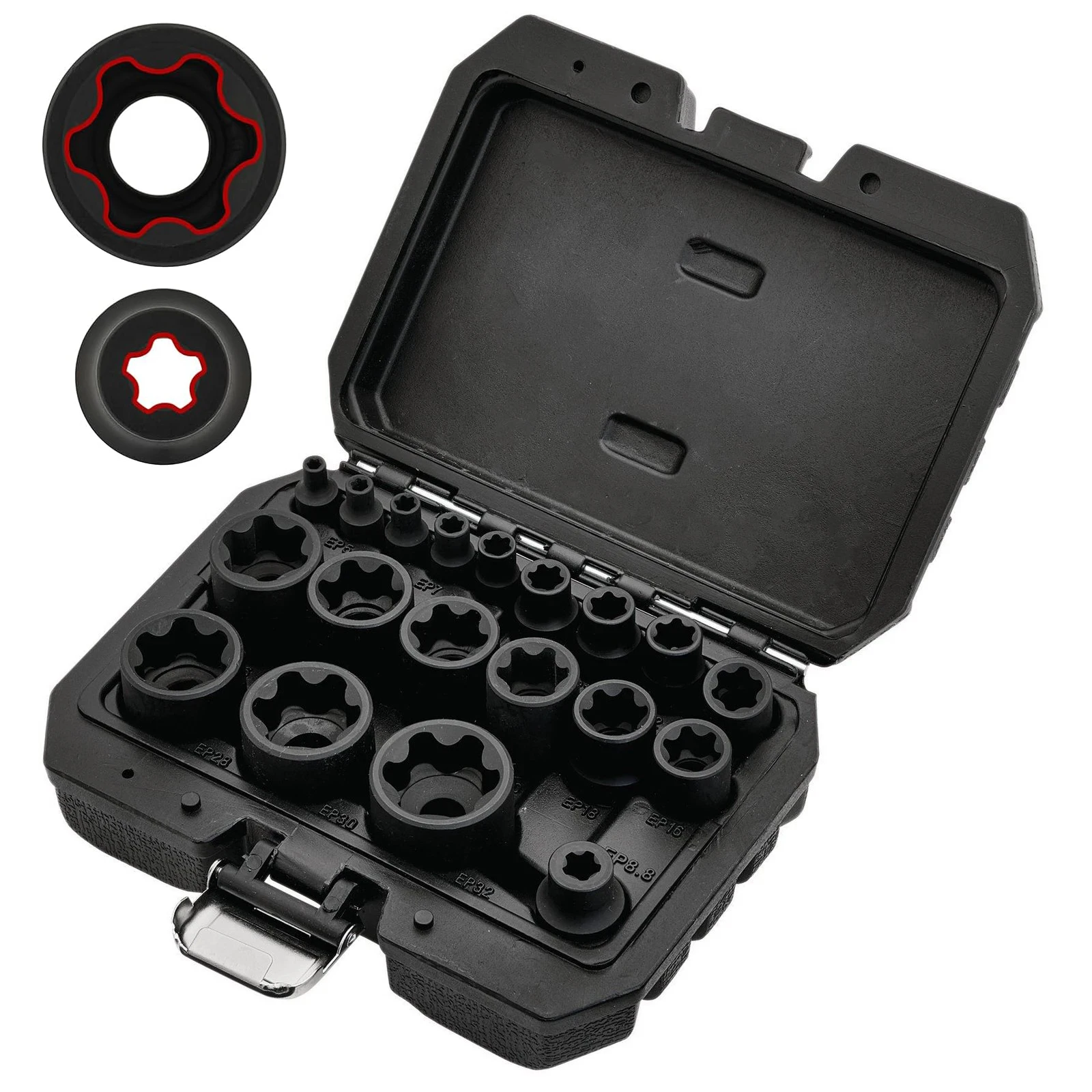

19PC External Torx Plus Socket Set 6 Point EP Socket Compatible with Tesla EP4-EP32 with 1/2'' 3/8'' 1/4'' Dr CR-V