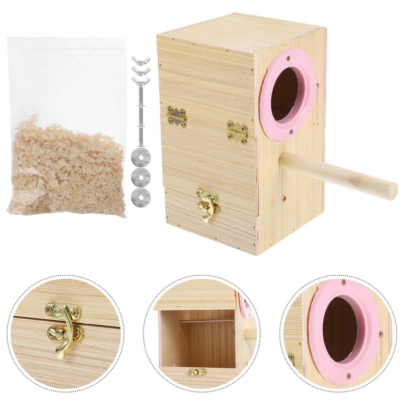 

Parrot Breeding Box Wooden Bird Nest for Budgies Parakeets Love Birds Practical Hinged Cover Easy Clean Nesting Supplies