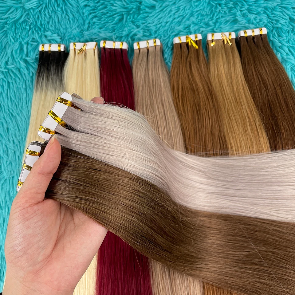 

PU Tape in Hair Extensions Human Hair Real Natural Brazilian Remy Hair Straight Seamless Skin Weft For Women Balayage 20PC/40PC