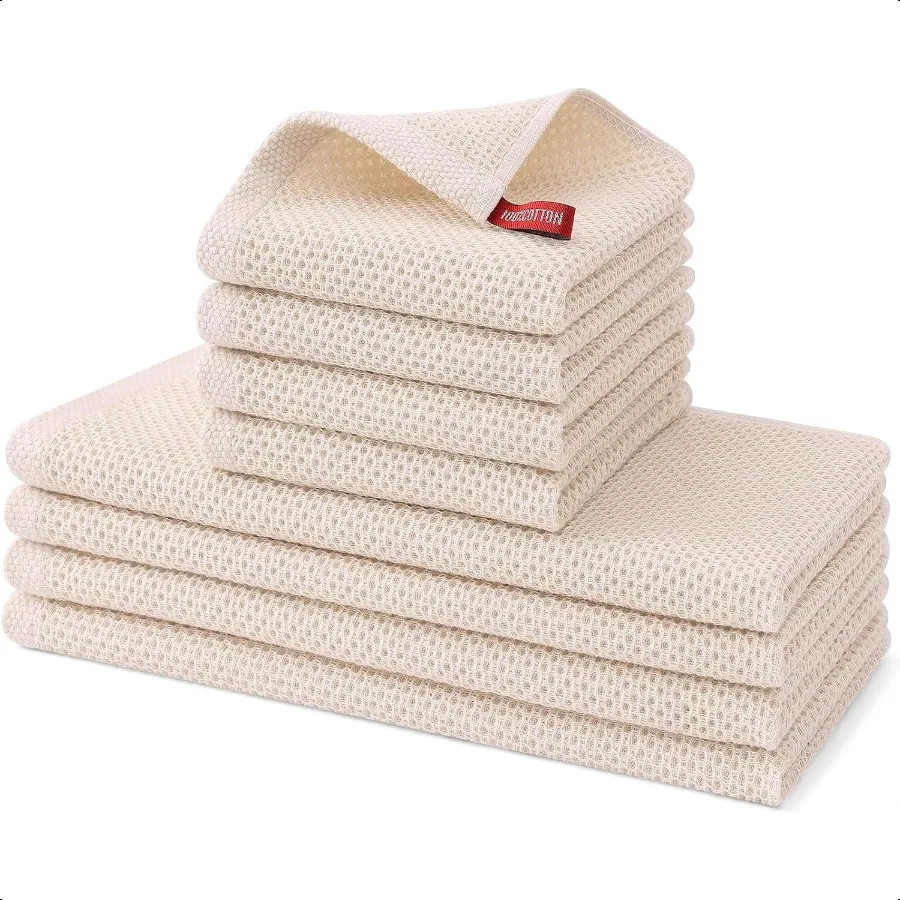 

100 Cotton Kitchen Towels and Dishcloths Set 8 Pack Waffle Weave Dish Towels Ultra Soft Absorbent Quick Drying Dish Rags 13 x 2
