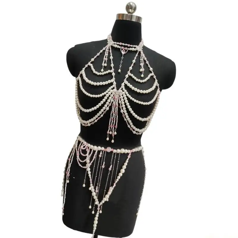31BF Elegant Pearls Beaded Body Chain Waist Chain Accessory for Special Occasions
