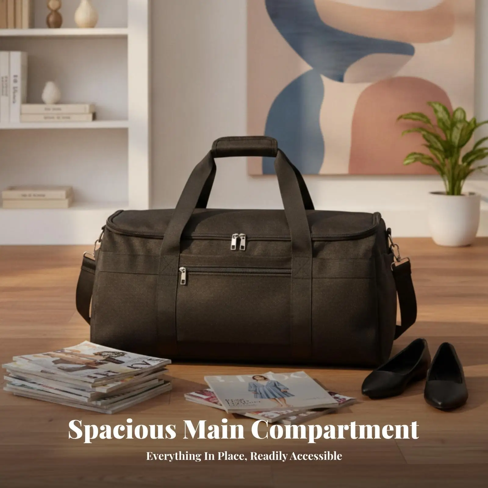 Soft-Sided Travel Duffel Front Pocket Rectangular Duffel Bag Zippered