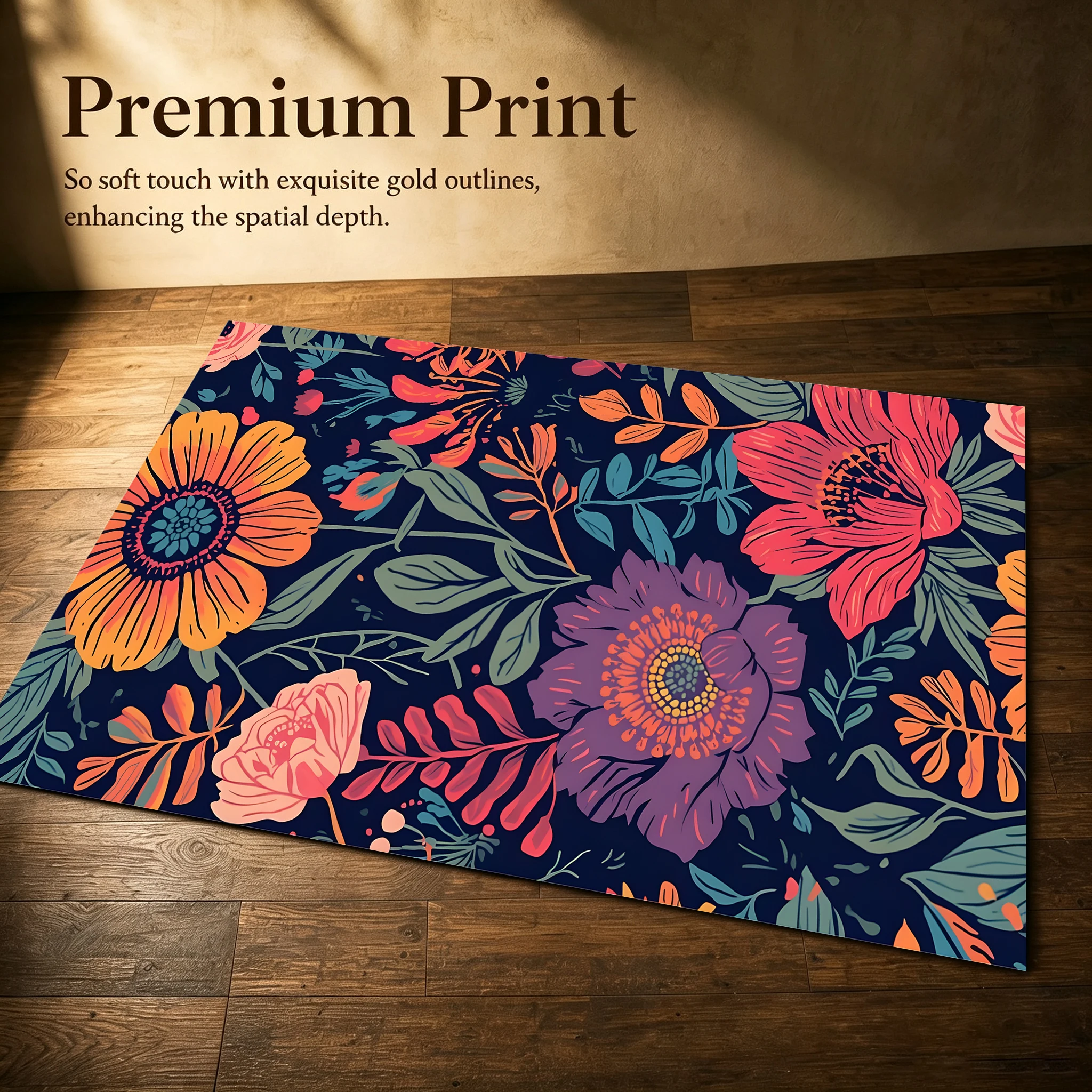 Dark-Colored, Warm-Toned Floral American Retro-Style Velvet Rug Suitable for Living Room, Bedroom, and Bedside, Creating a Warm Autumn Harvest Atmosphere at Home