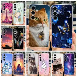 For Samsung Galaxy S24 FE Case SM-S721B Cute Cat Butterfly Painted Cover Soft Silicone Phone Case For Samsung S24 FE S24FE Shell