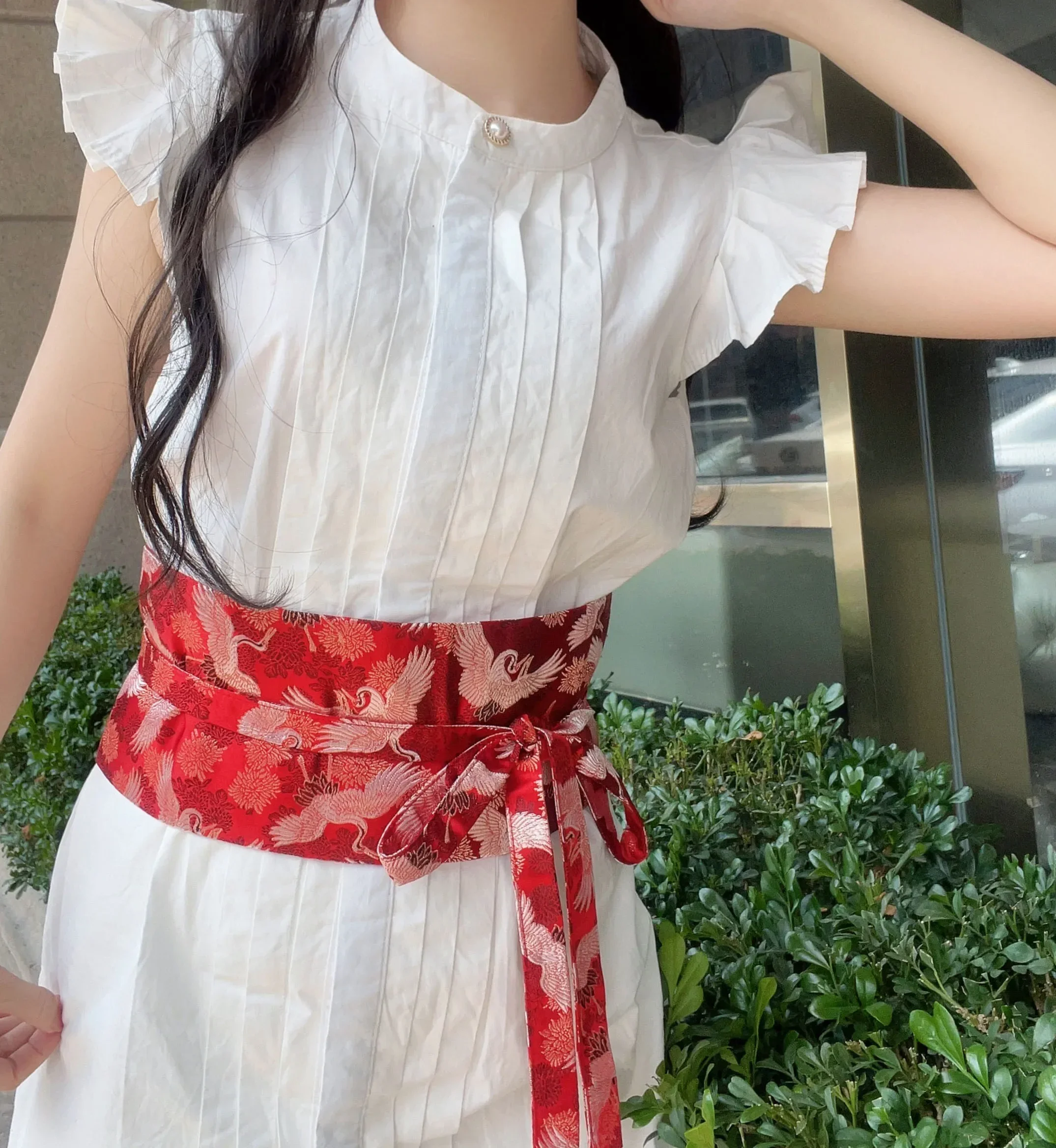 

Waist beltChinese girl elastic waist belt Chinese style tassel crane pattern waist seal ancient style splicing literary retro wa