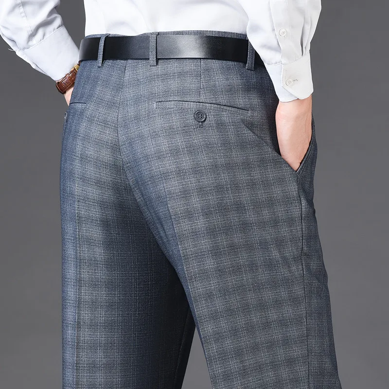 Cashmere Flat Plaid Suit Pants High Waist Black Khaki Korea Clothing Dress Trousers For Male Formal Mens Pant 2023 Thicken