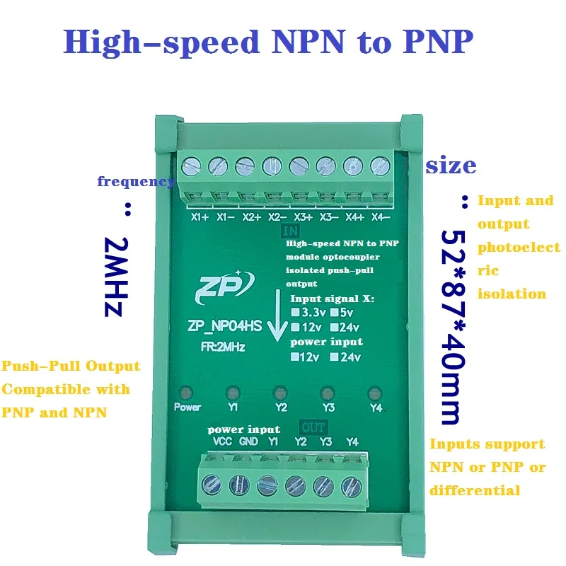 

High Speed NPN to PNP PNP to NPN Optocoupler Isolation 3.3 5v 12 24v Pulse Signal Converter