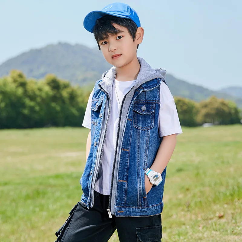 

Boys Girls Kids Coat Spring Autumn Baby Blue Children's Jackets,Teenagers Hoodies Denim Vest Kids Clothing Big Boy Fall Clothes