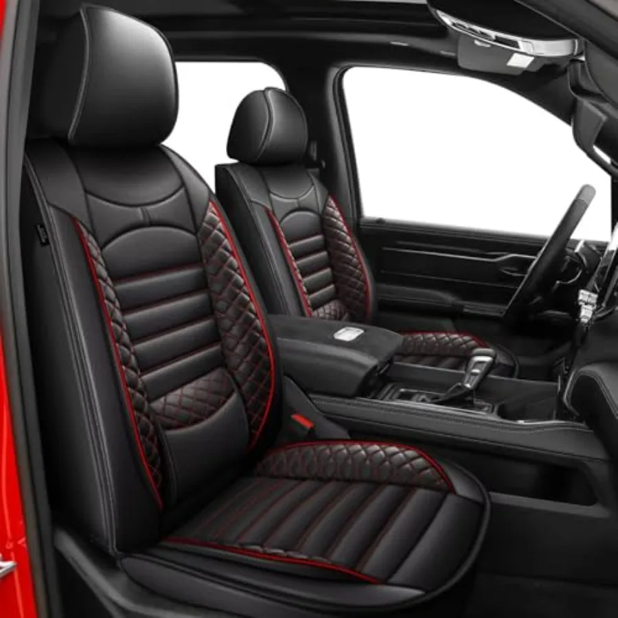 

Чехлы на сиденья автомобиля, полный комплект, для Dodge RAM 2002-2026 1500 2500 3500, пикапы Crew и Quad Cab с изогнутой задней сидушкой, черные с красной линией