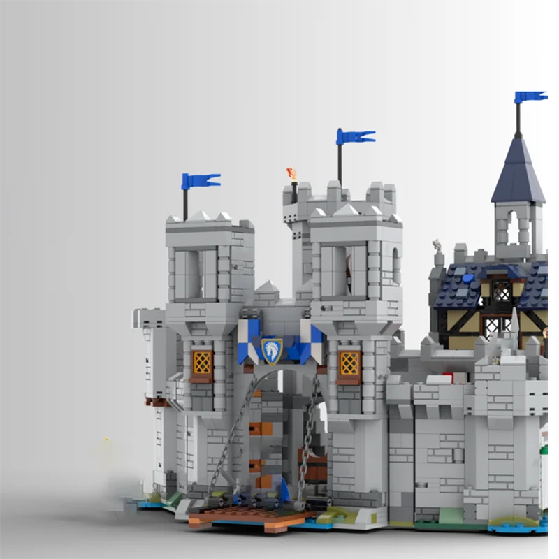 MOC architecture médiévale cheval chevalier château version étendue modèle bricolage assemblage bloc de construction jouet cadeau d'anniversaire pour enfants