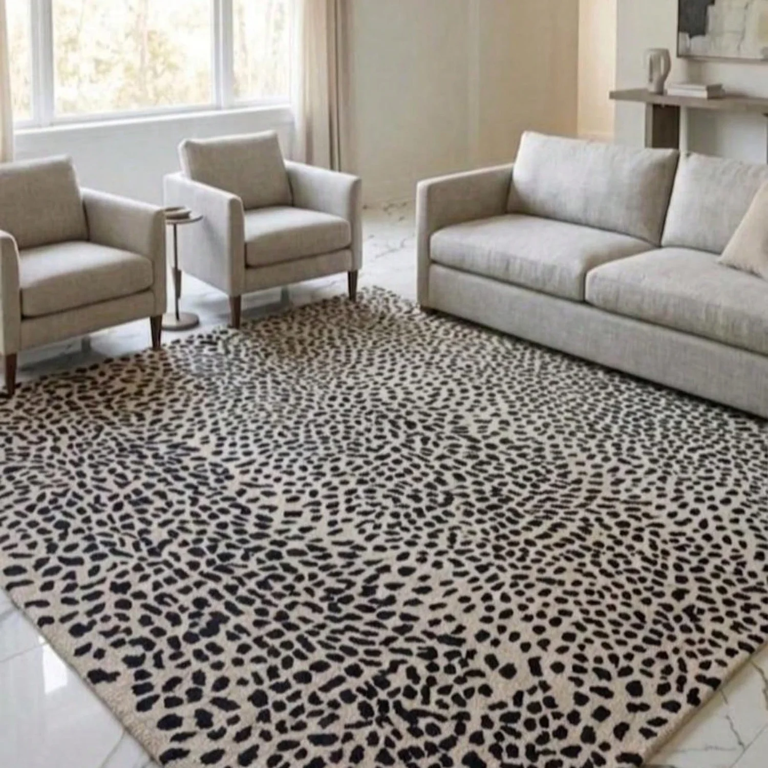 Patterned Carpets and Tufted Wool Carpets, Black Leopard Print, Neutral Abstract Pattern Area Rugs.