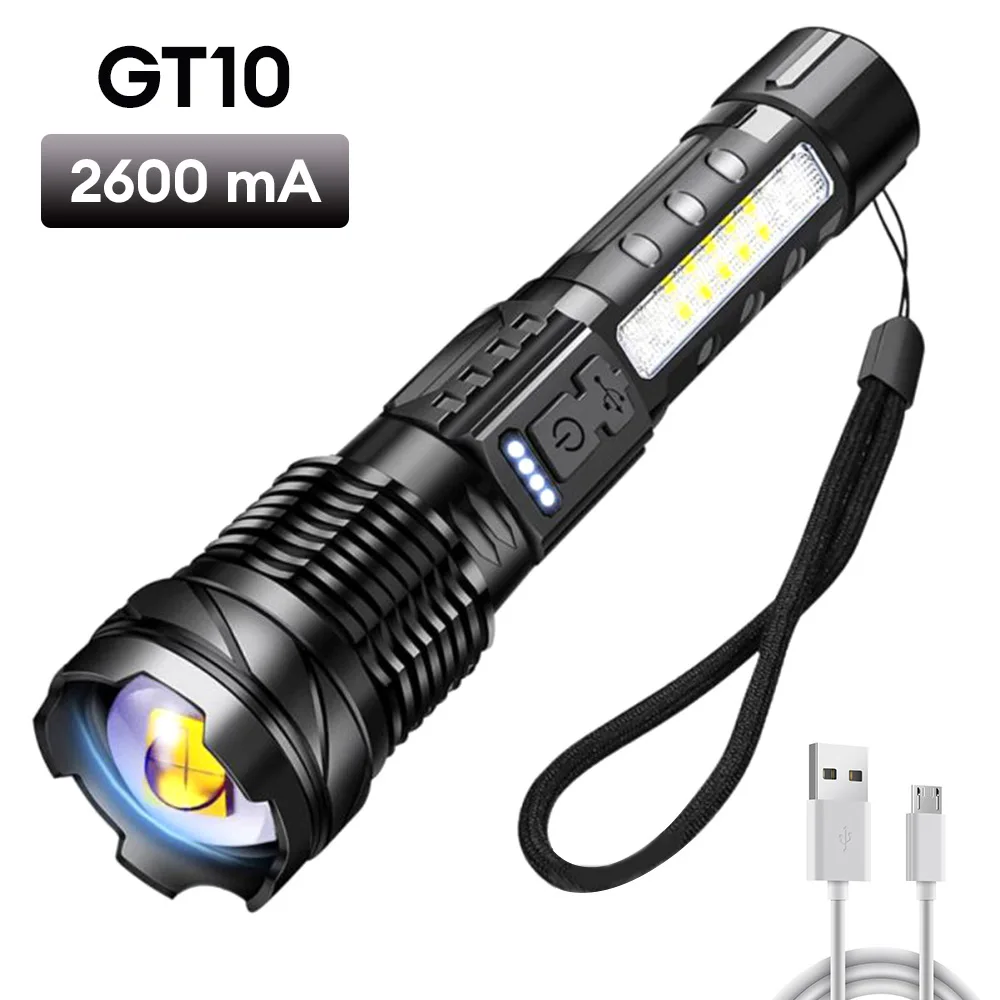 LED High Power Laser Zoom Tactical Flashlight USB Rechargeable Portable Flash Torch Camping Fishing Strong Light Outdoor Lights