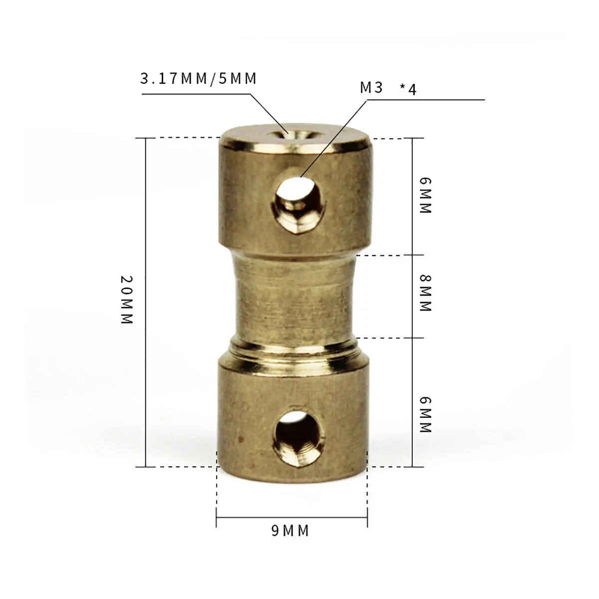 2Pcs Motor Shaft Coupling Coupler Connector Sleeve Adapter Brass Transmission Joint for RC Boat Car Airplane 2/2.3/3/4/5/6mm