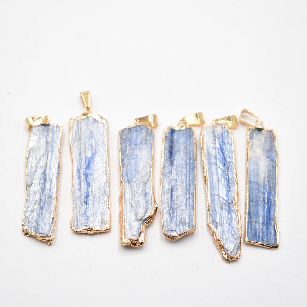 Wholesale 6pcs/lot Natural Stone Blue Kyanite Pendant Jewelry gold colour Edge Blue Kyanite Earring Necklace DIY free shipping