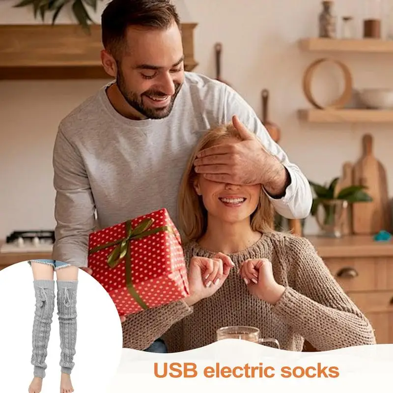 Electric Socks 1 Pair Warm Socks USB Heated Slippers Winter Cozy Socks Over The Knee Heated Socks For Camping Skiing Fishing