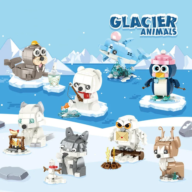 Idea Brick Animals Building Block Model Polar Bear Penguin Arctic Fox ELK Walrus Wolf Dolphin Snowly Owl Toy For Kids Gift
