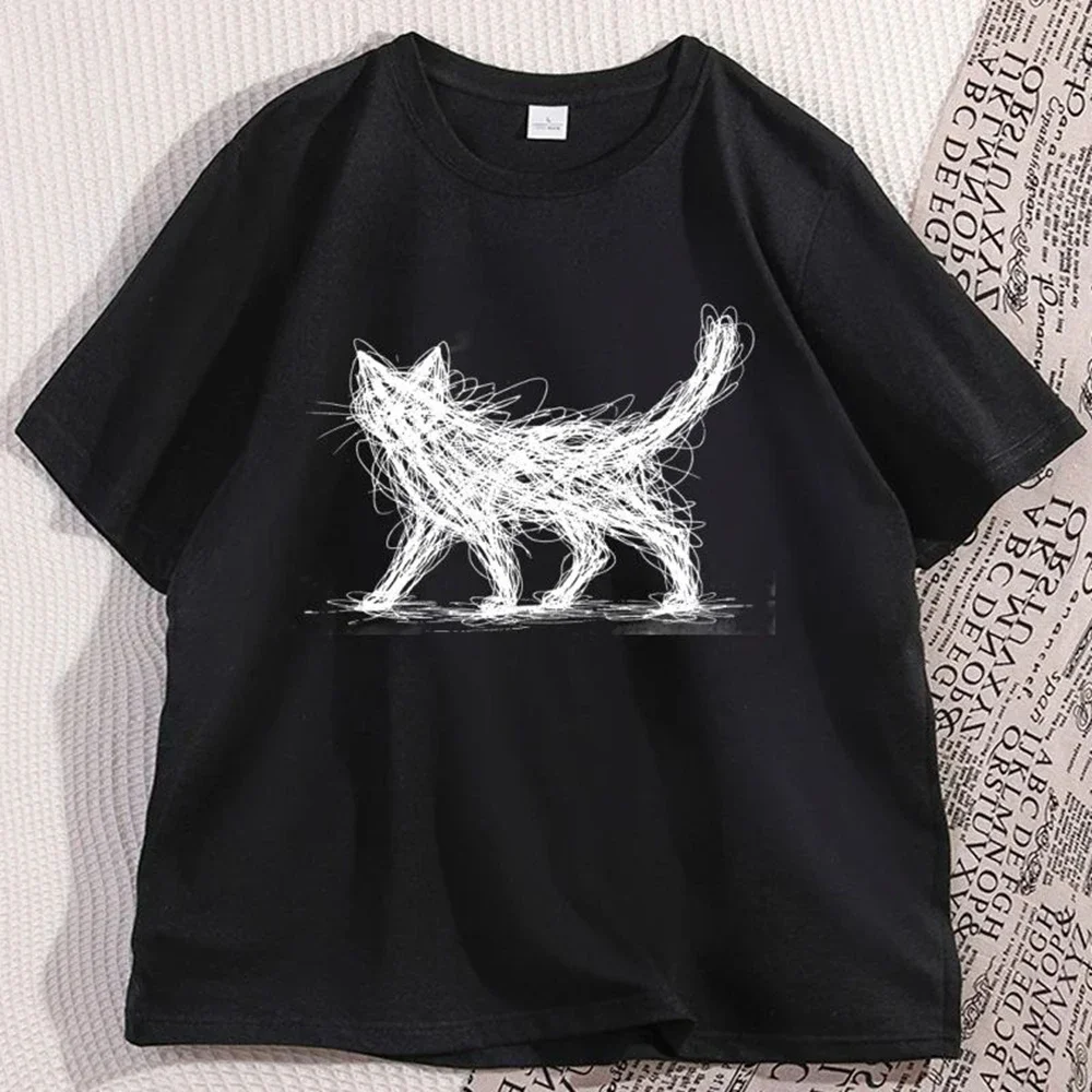 Danqiyoyo Vintage Cat Line Funny Modern Sketch Animal Cat LoveClothes Tee Shirt Homme Graphic T-Shirt7204