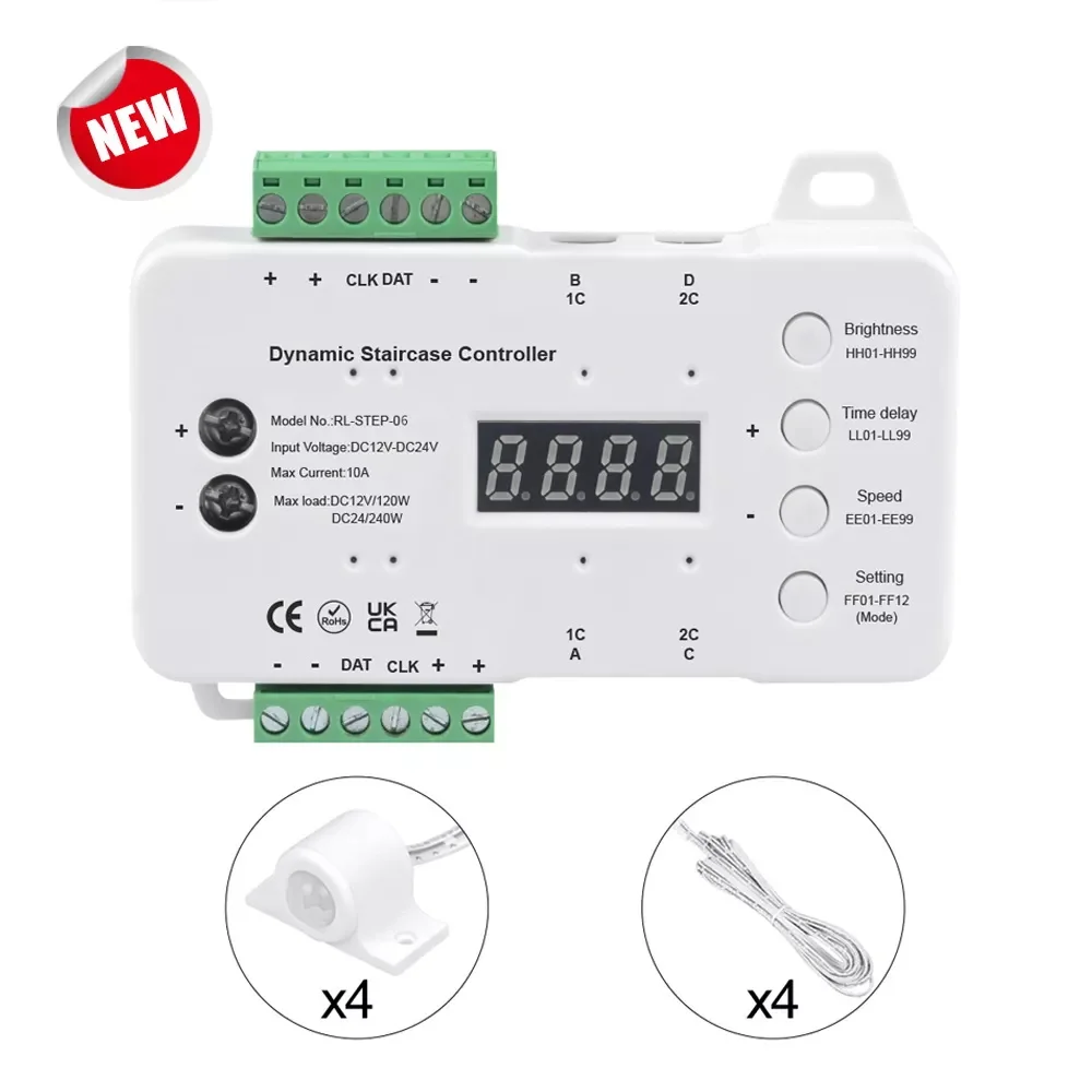 PIR Sensor Gerak COB Lampu LED Strip Peredupan Tangga Mudah Disambungkan & Dipasang untuk Tangga Langkah Smart Controller dengan 4 Sensor