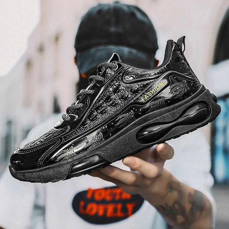 2024 Men Fashion Leather Shoes Alligator Lines Sports Shoes Autumn Cushioning Sneakers Men Trendy Casual Jogging Running Shoes