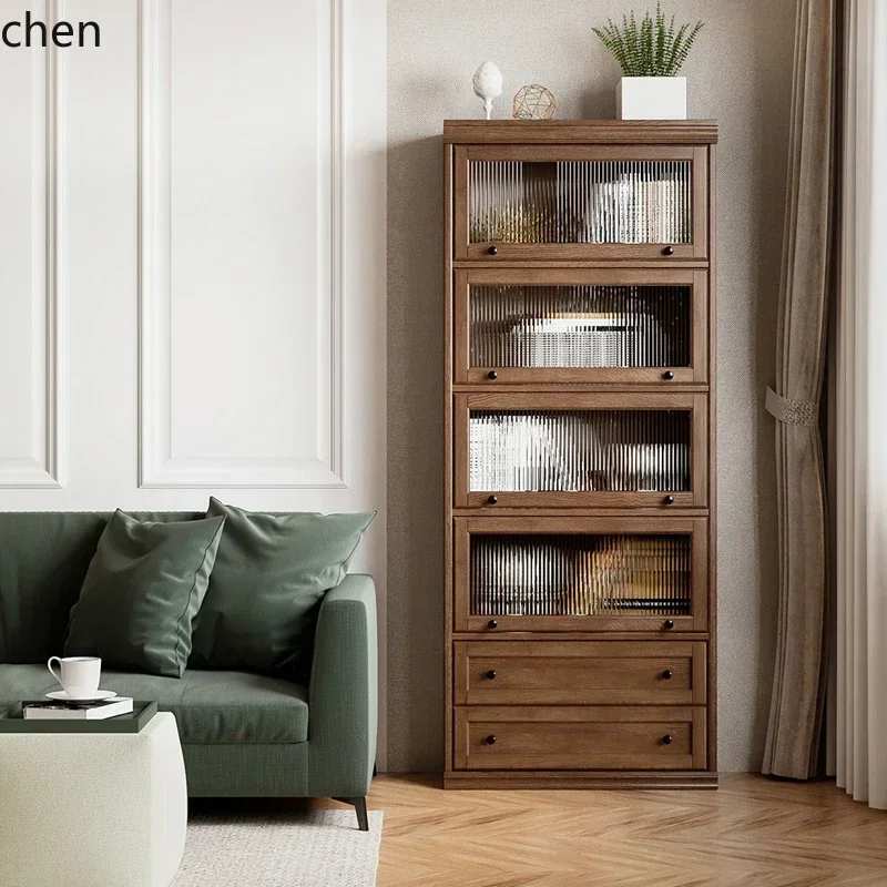 YFY  household dust-proof bookcase locker floor-to-ceiling solid wood bookshelf shelf living room wall display cabinet