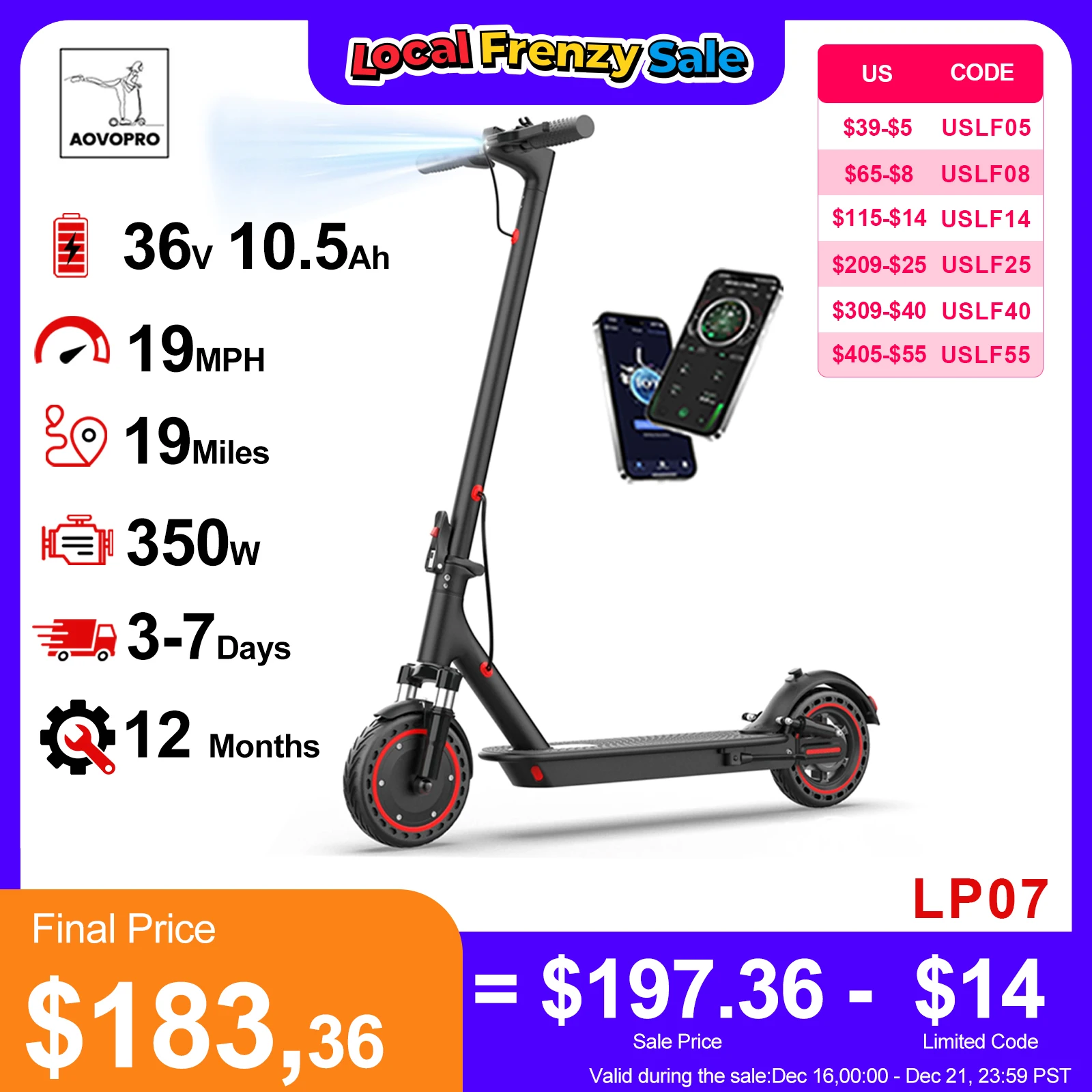 

LP07 Electric Scooter 350W 19mph APP Smart Control Scooter 8.5inch tire Folding Electric Scooter 16miles Max Range for Adult