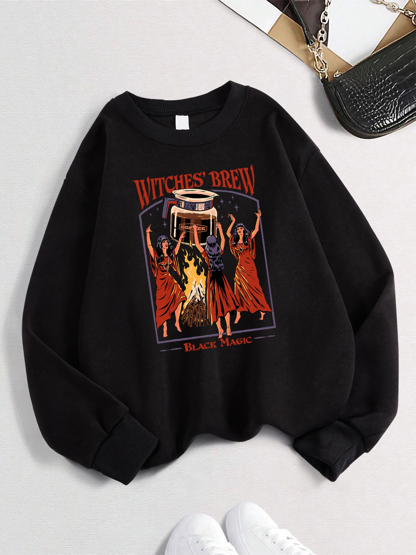 Witces Brew café rétro neige impression sweat à capuche femmes décontracté Vintage sweats automne hiver pulls Y2K col rond Streetwear