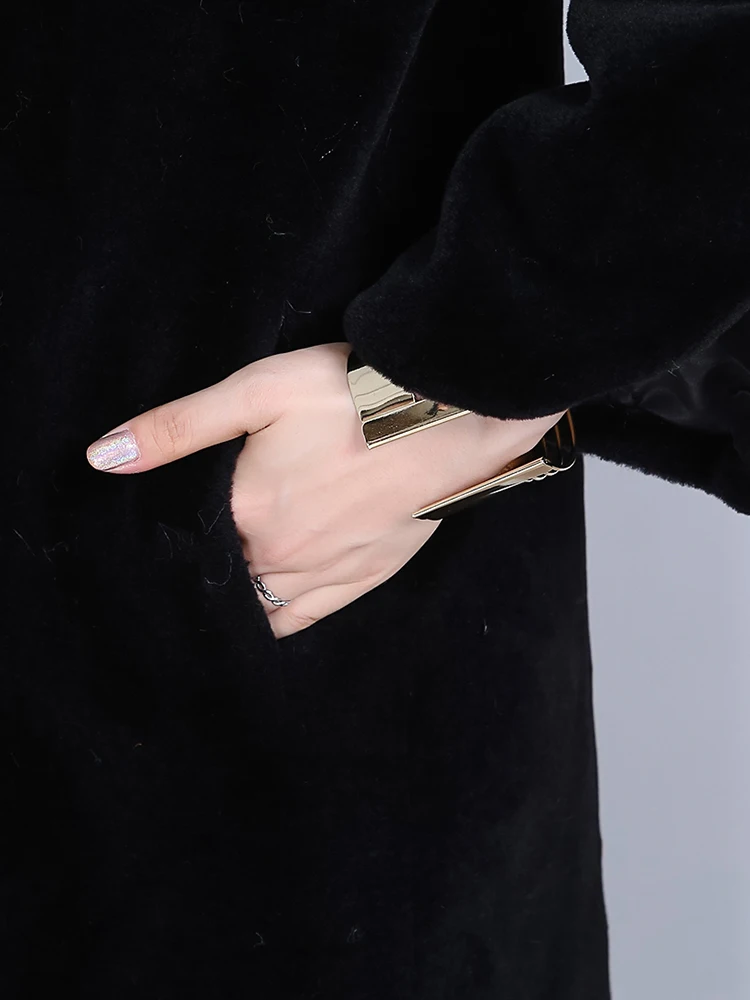 Nerazzurri zimowy długi czarny puszysty ciepły prawdziwy owca płaszcz futrzany wełniany kobiety linia naturalny Shearling płaszcz luksusowa moda 2022