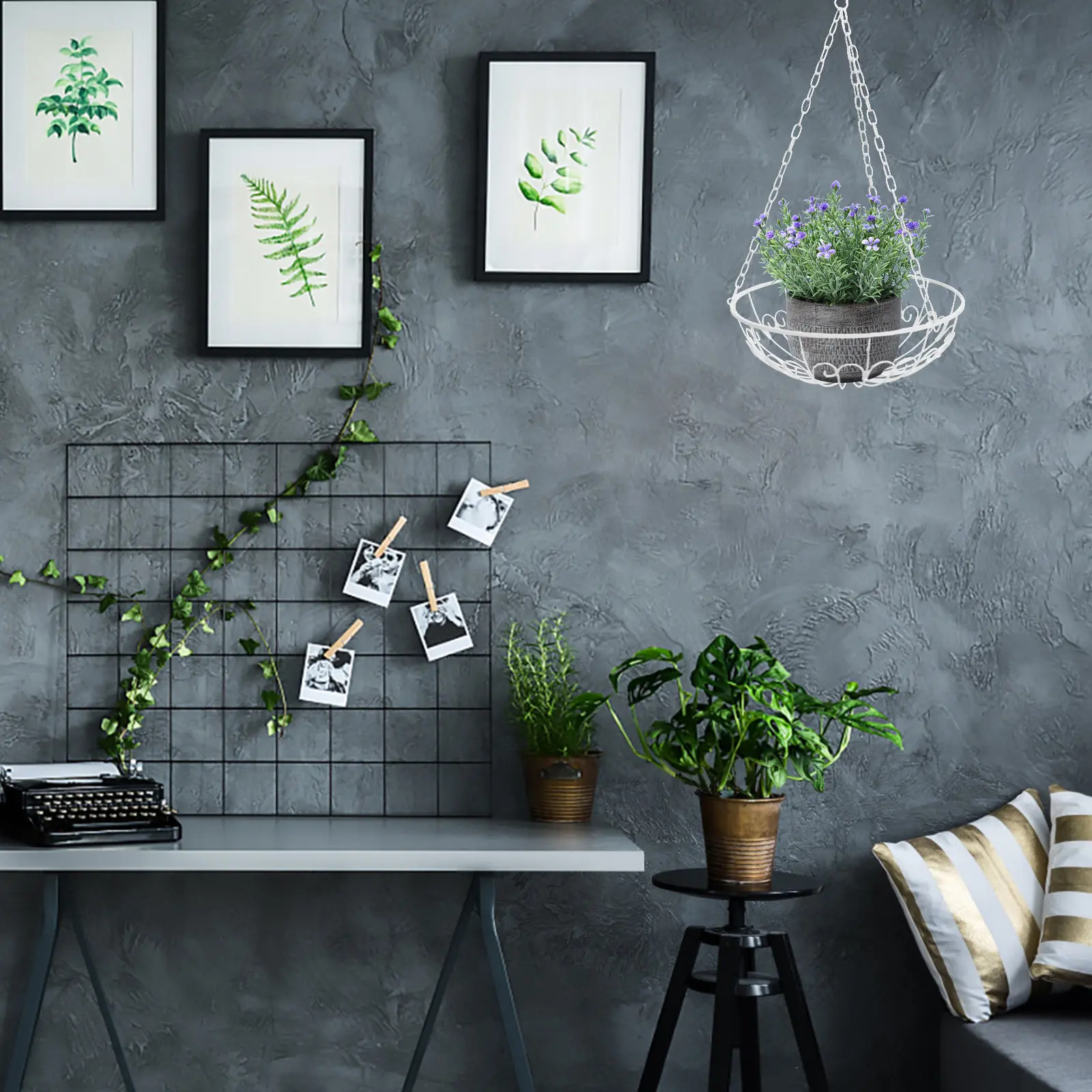 

1Pcs Retro Iron Hanging Flowerpot White Space Saving Plant Sling for Courtyard Scenic Spot Indoor Decor Green Plant Hanging