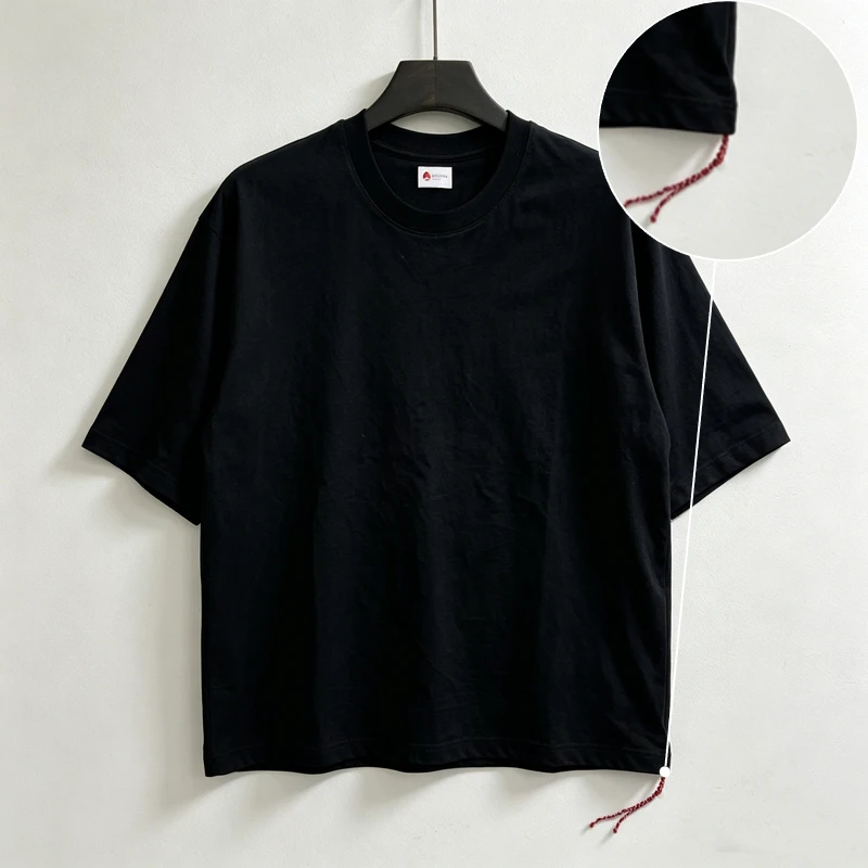 Hem Red Twists Rope Drawstring Design BEAMS T Shirt Japan Men Women High Quality Black Gray White Loose Office Commuter Tops Tee