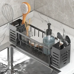 Kitchen Sink Draining Rack Sabão Esponja Suporte com pauzinhos, Knife Fork Tube, Prateleira de toalha, Organizador do banheiro