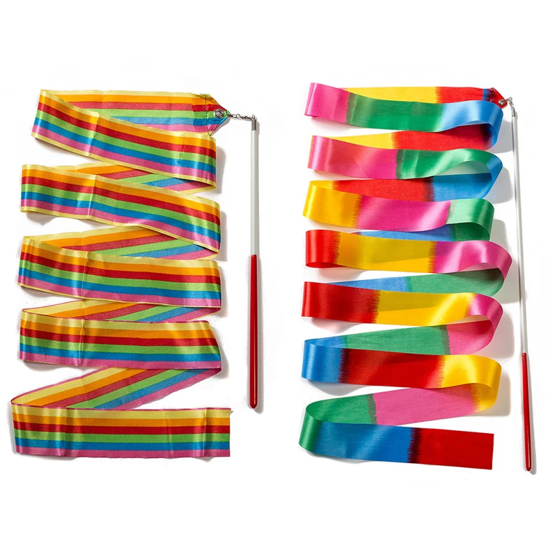 شريط الجمباز الفني الملون مع قضيب لعبة رياضية خارجية للأطفال دعامة الرقص والأداء هدية مثالية للأطفال