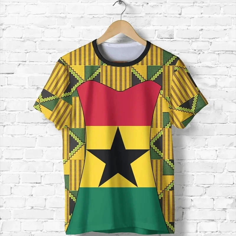 Ghana Flag Graphic Tee Shirts Fashion Ghanaian National Emblem Print T-shirt For Men Daily Dashiki Gym Sportswear Tops Clothing