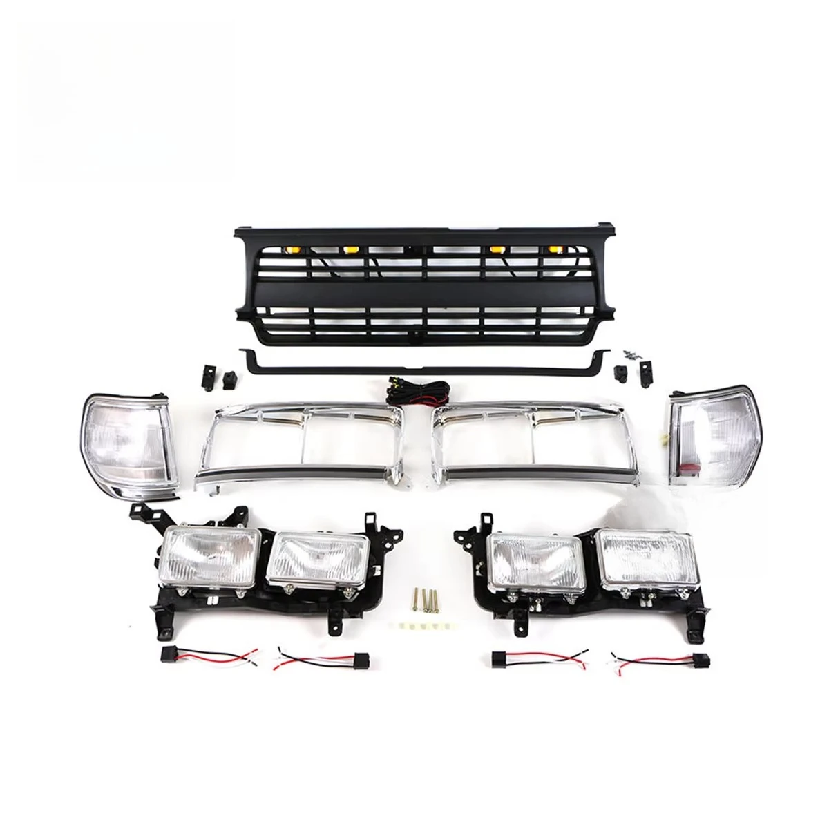 Chrome Plating Grille With Head Corner Light Surround Black Frame Fit For LandCruiser LC80 FJ80 1990-1997