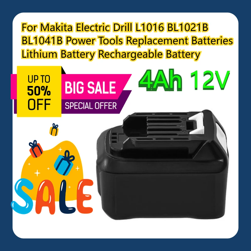 

For Makita Electric Drill L1016 BL1021B BL1041B Power Tools Replacement Batteries 12V Lithium Battery 4Ah Rechargeable Battery