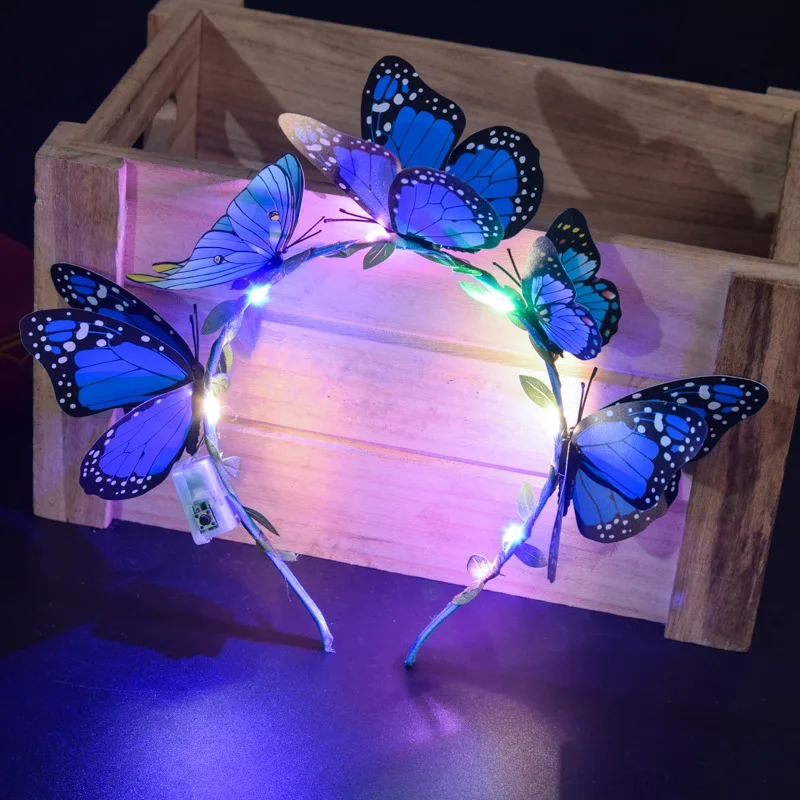 Glowing LED Light up Butterfly Headband Bohemian Hair Band Hoops Party Favors Colorful Hair Accessories for Wedding Christmas