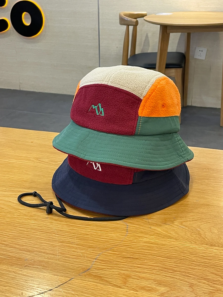 Embroidery Outdoor Camping Color Matching Bucket Hat Female Couple Warm Bucket Hat Male Winter