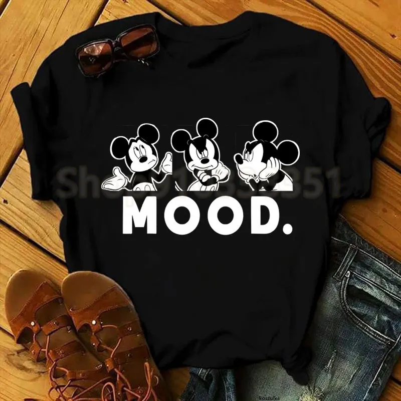 Women T Shirt Harajuku Mickey Mood Print Women's Short-Sleeved T-Shirt Hip-Hop Loose Graphic Y2K Couple Clothes Streetwear