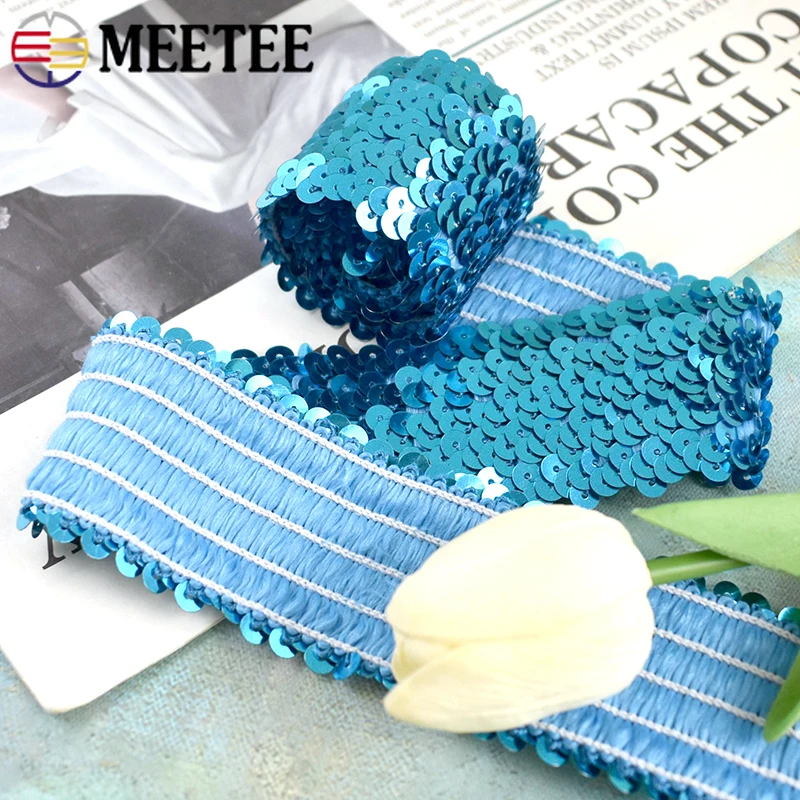 

5/8/10/20M 45mm Sewing Sequin Lace Trim Ribbon Jacket Clothes Stretch Tape Skirt Dance Dress Decor Elastic Band DIY Accessories