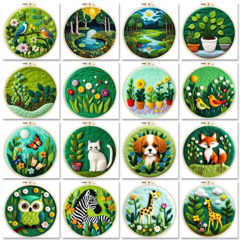 

GATYZTORY Wool Felting Painting DIY Wool Embroidery Kit Creative Animal Scenery Wool Needle Felt Picture Kit Craft Painting