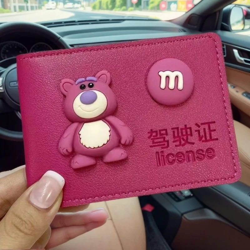 Disney cartoon cute lotso female driver's license cover high-end driving license protective leather cover two-in-one card holder