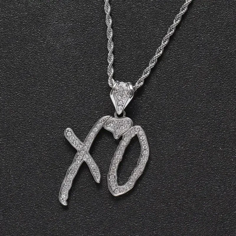 Bing Iced Out XO Necklace Cubic Zirconia Letter Pendant for Men and Women Hip Hop Street Rock Rap Party Jewelry