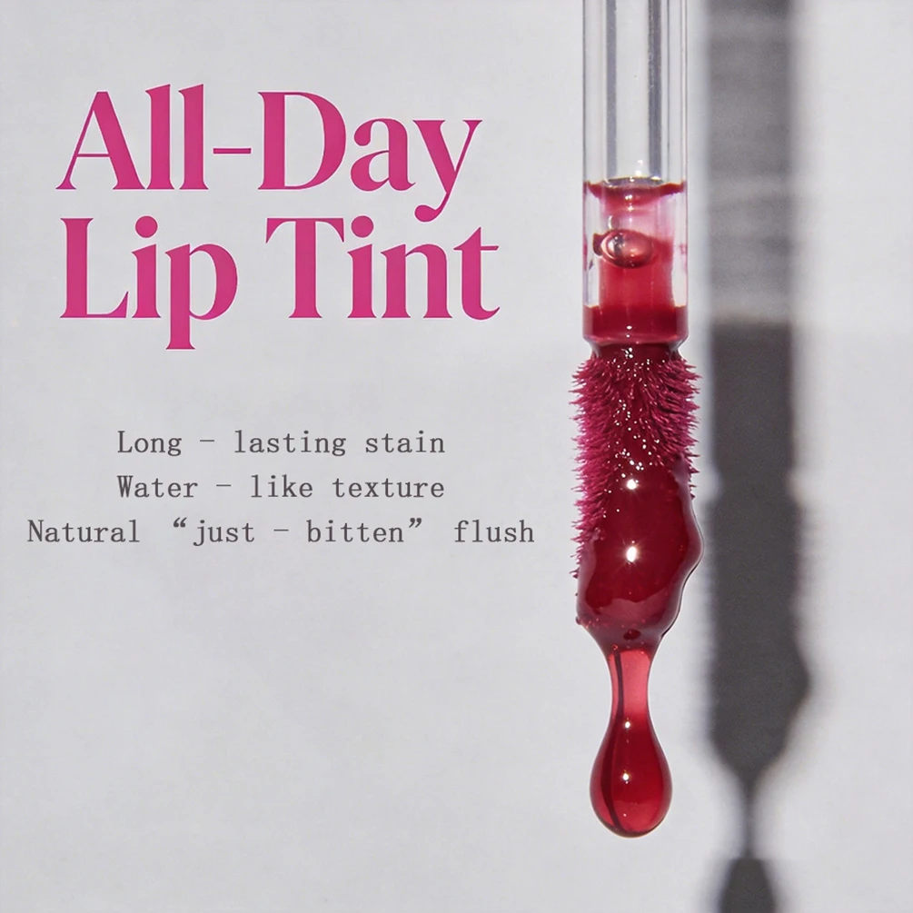 6color Private Label Lip Tint Custom Logo 4ml Lip Stain in A Small Round Tube with A Pink Cap Smooth Lips Makeup Wholesale Vegan