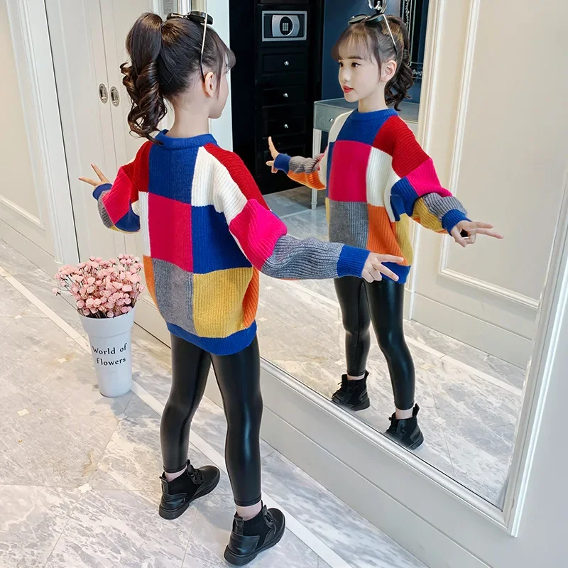 

2024 Korean Spring Autumn Children Knitted Sweater Tops Elementary Girl Junior Girl Clothing Pullover Knit Cropped Sweaters