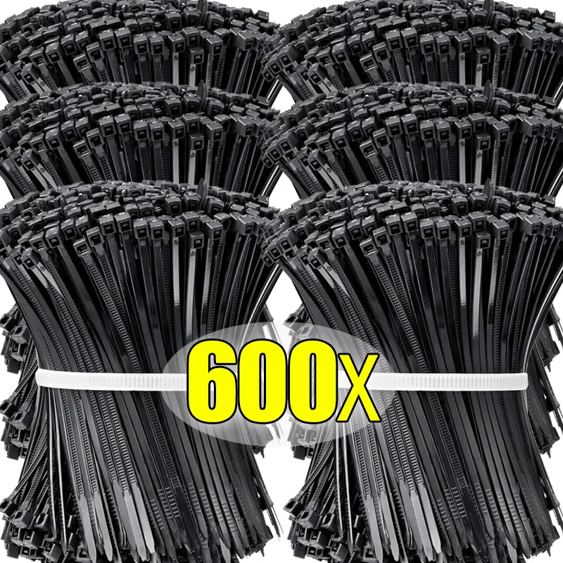 600/100Pcs Self-locking Cable Ties Nylon Wire Cord Bundle Tie Straps Adjustable Fastening Loop for Home Office Cables Zip Ties