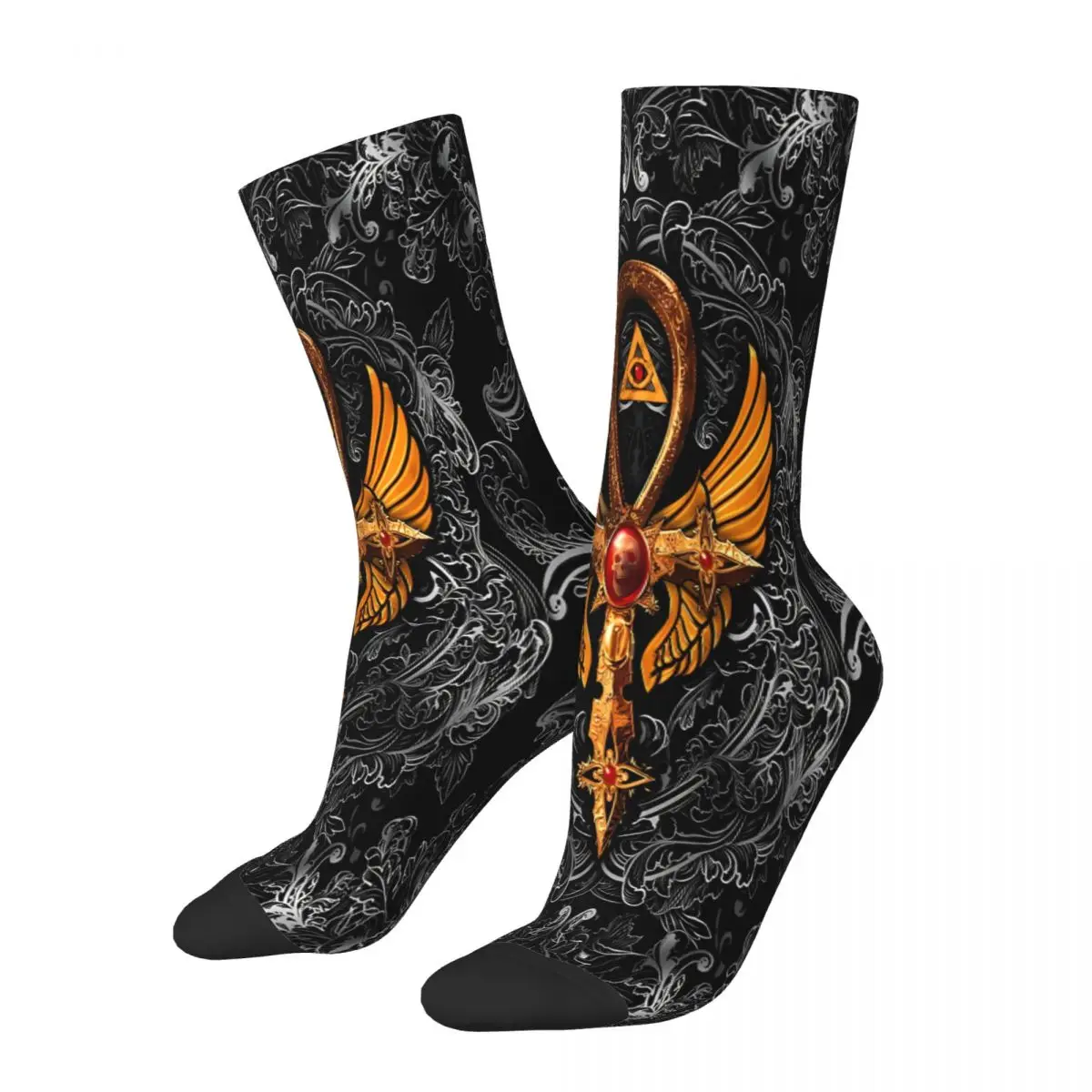 Dark Black And Gold Gothic Ankh Steampunk Socks Male Mens Women Spring Stockings Harajuku