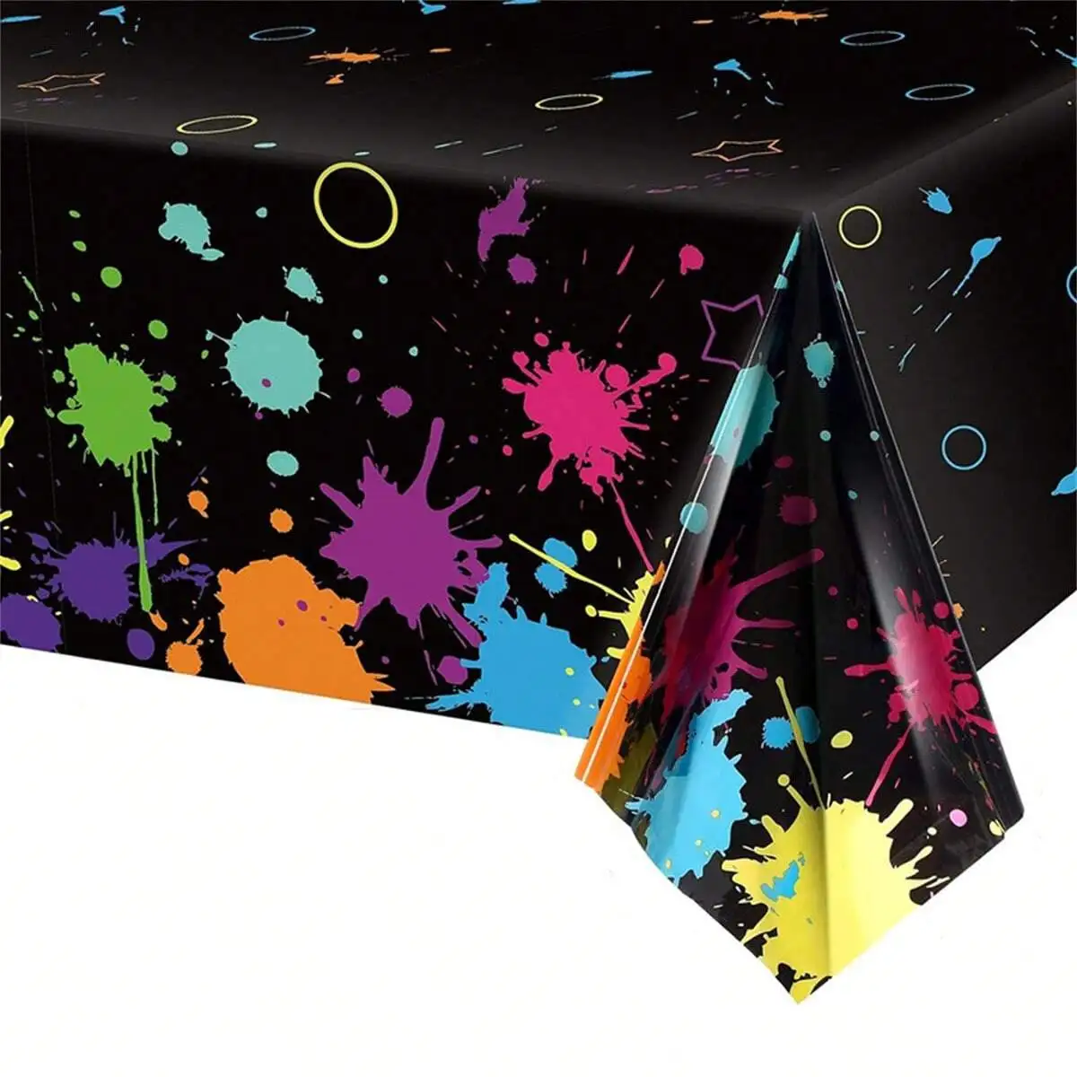 

1pc Neon Splatter Print Party Tablecloth 71x42.5in Black Background