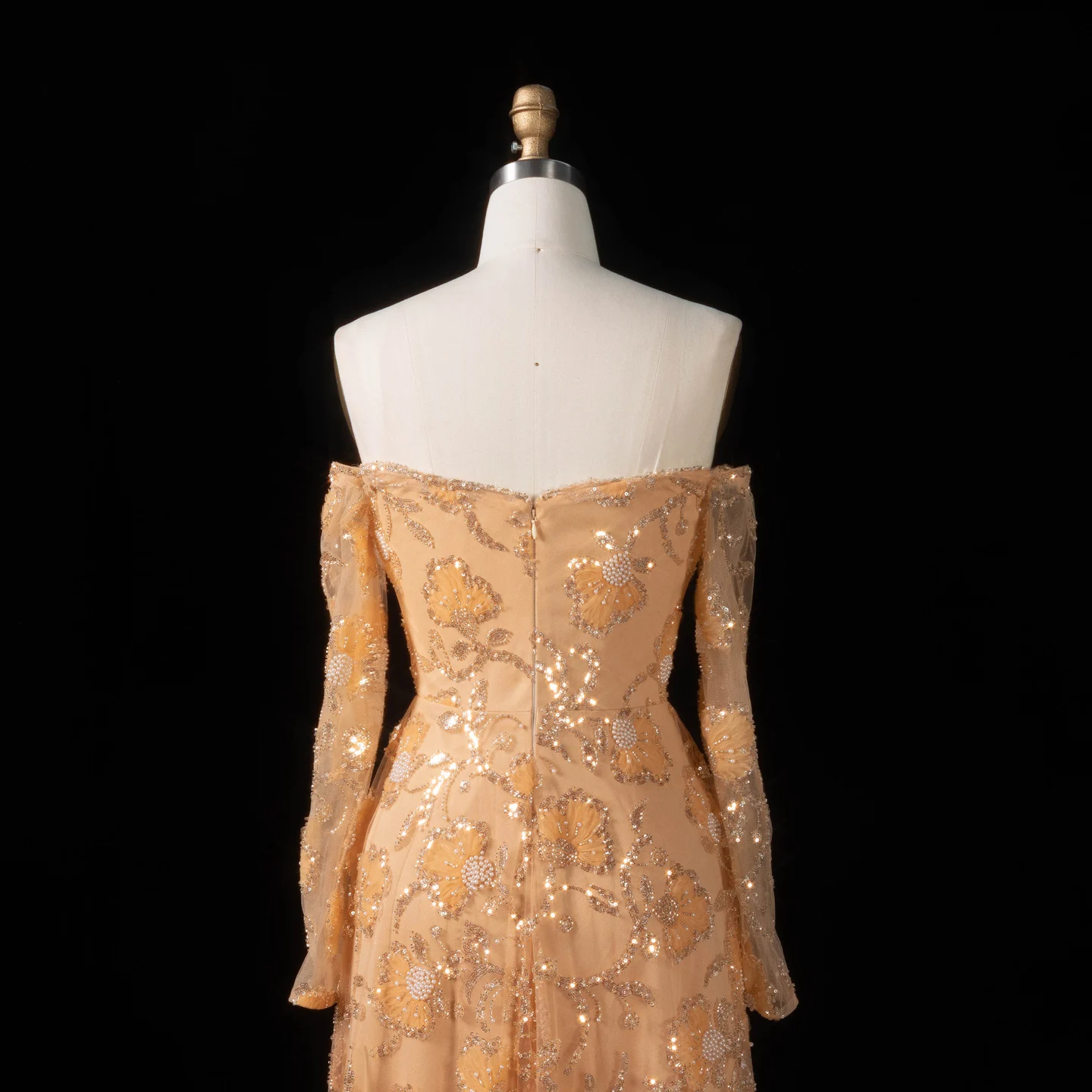 Sharon Said Rosa Elegantes Schulterfreies Abendkleid mit Langen Ärmeln für Damen, Hochzeit, Perlenbesetztes Formelles Ballkleid, SS638 Maßanfertigung – Detail 28