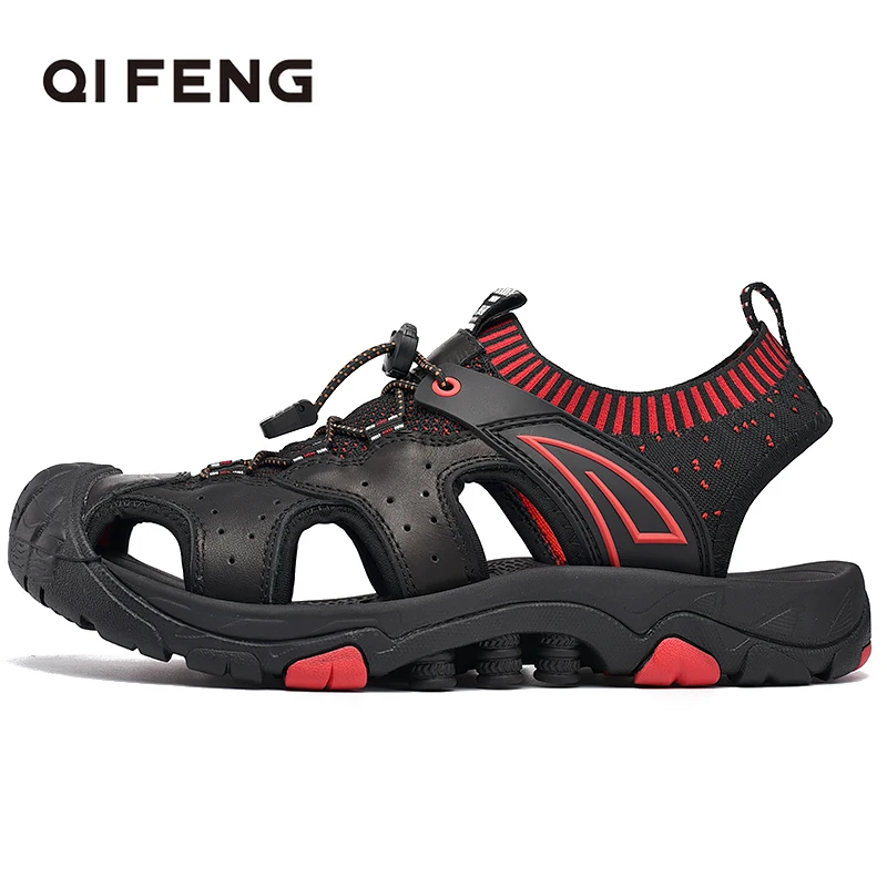 Light Weight Summer Mens Sandals Fashion Outdoor Black Sandal Spring Sandals Breathable Light Quick-Drying Large Size Wrap Toe