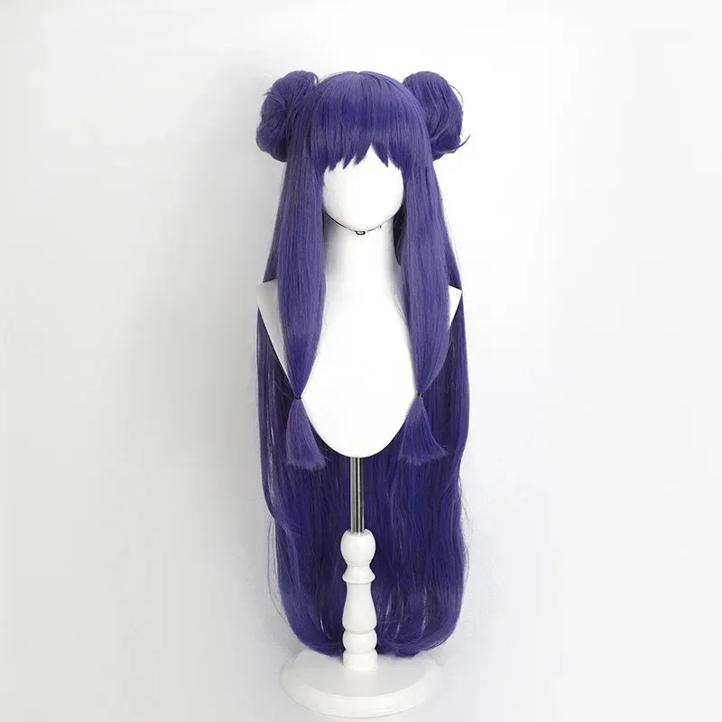 Wig Cosplay Anime Ranma 1/2 Ranma Nibun-no-Ichi Sanggul Panjang Ungu Alat Peraga Rambut Sintetis Tahan Panas