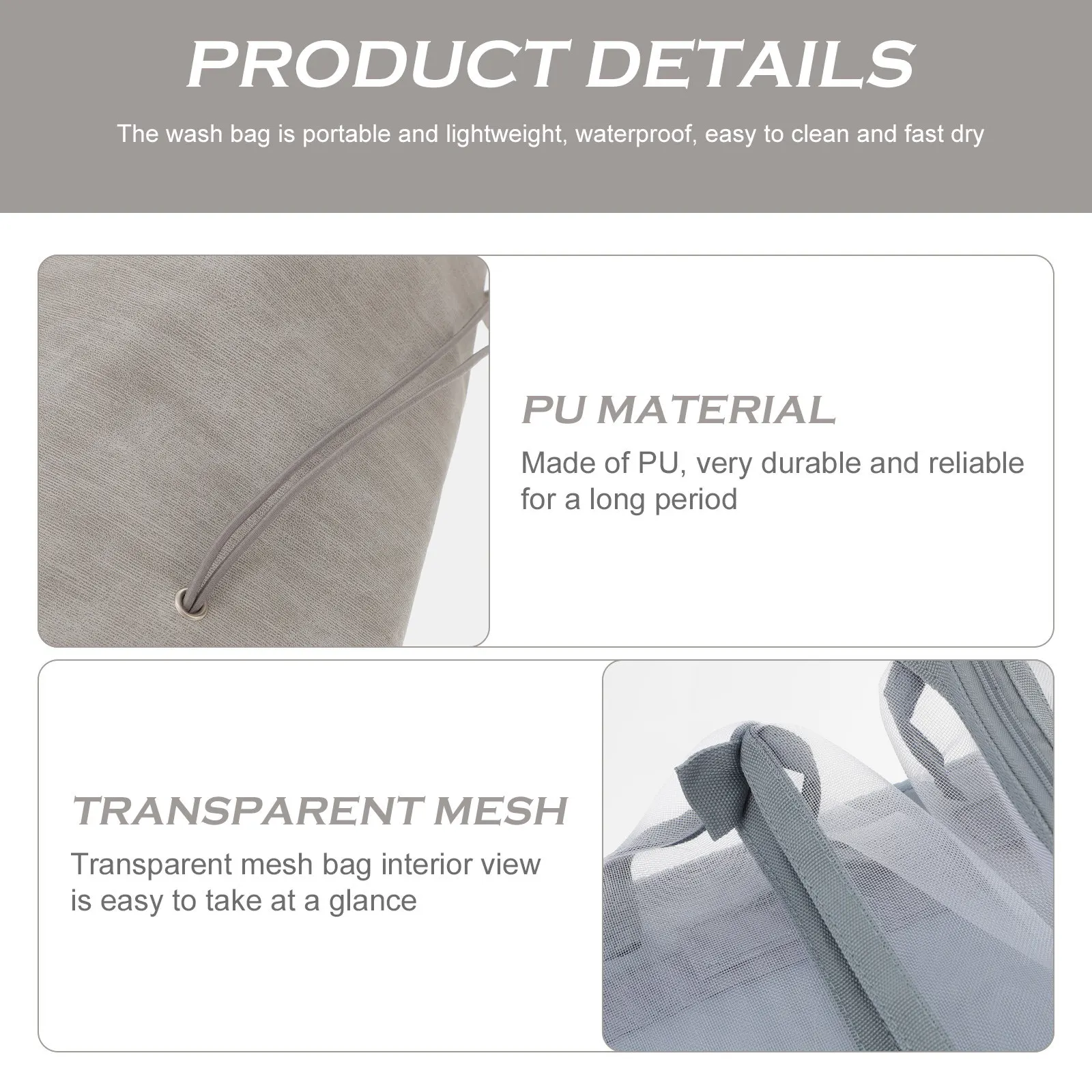 4-in-1 Detachable Toiletry Bag Roll-Up PU Makeup Organizer Hanging Design Adjustable Strap Pouch Travel Bathroom